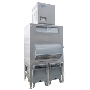 1200 kg flake ice machine with 630 kg elevated bin and cart Ziegra
