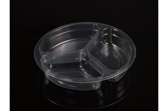 PET CONTAINER FOR APPETIZERS WITH 3 DIVISIONS