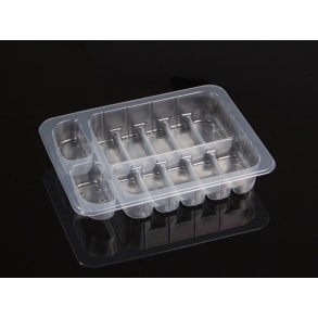 FOOD CONTAINER WITH SEPARATORS AND SAUCE SECTIONS